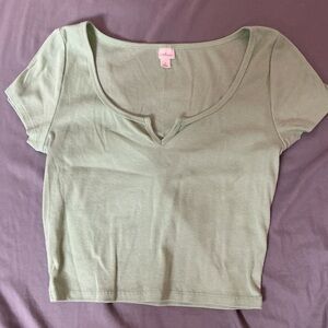 aerie Light Sage Ribbed Notch Scoop Crop Top